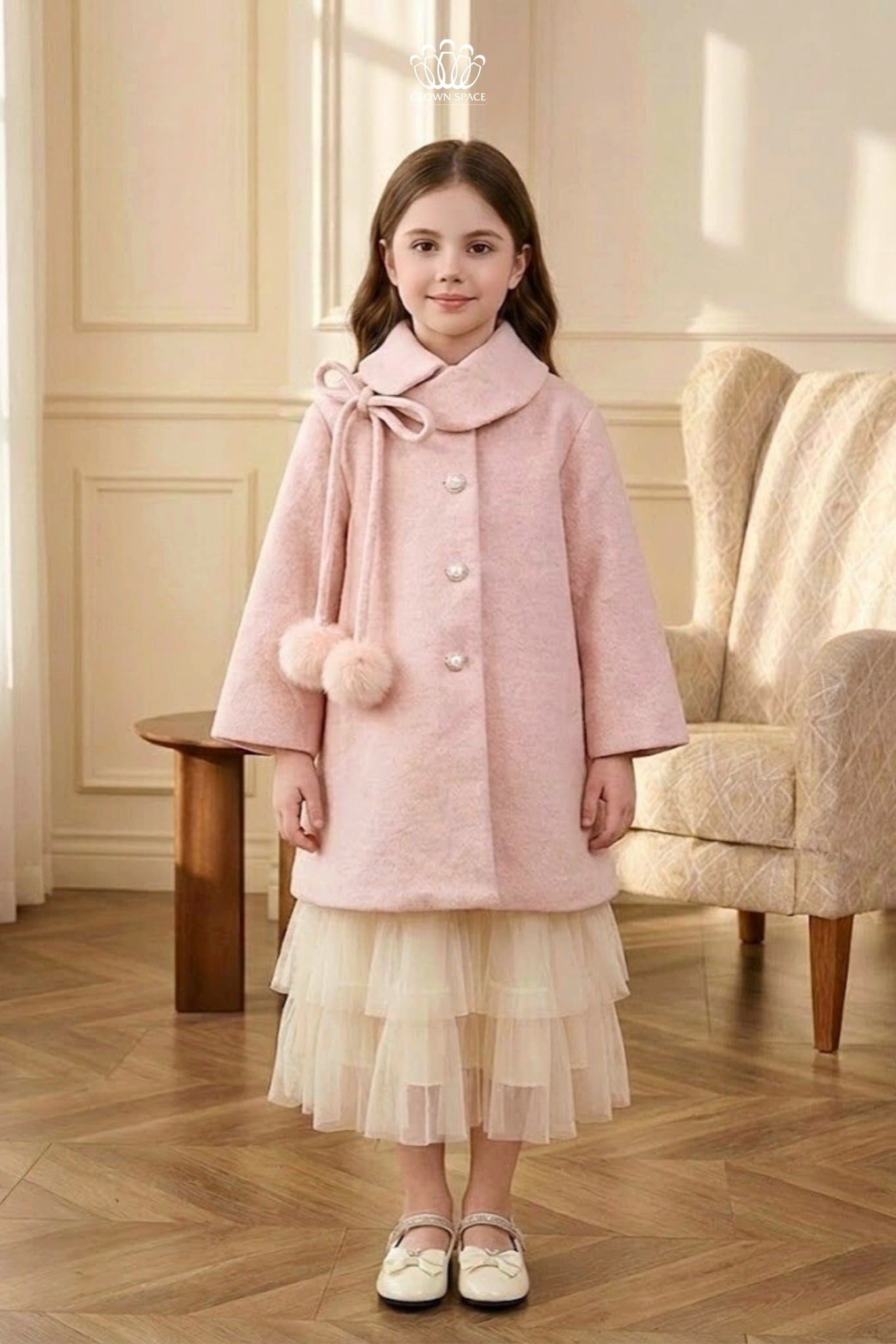  Áo Khoác Dạ Lông Thỏ Cổ Nơ Bông Tiểu Thư | Crown Space CKGL63517031 
