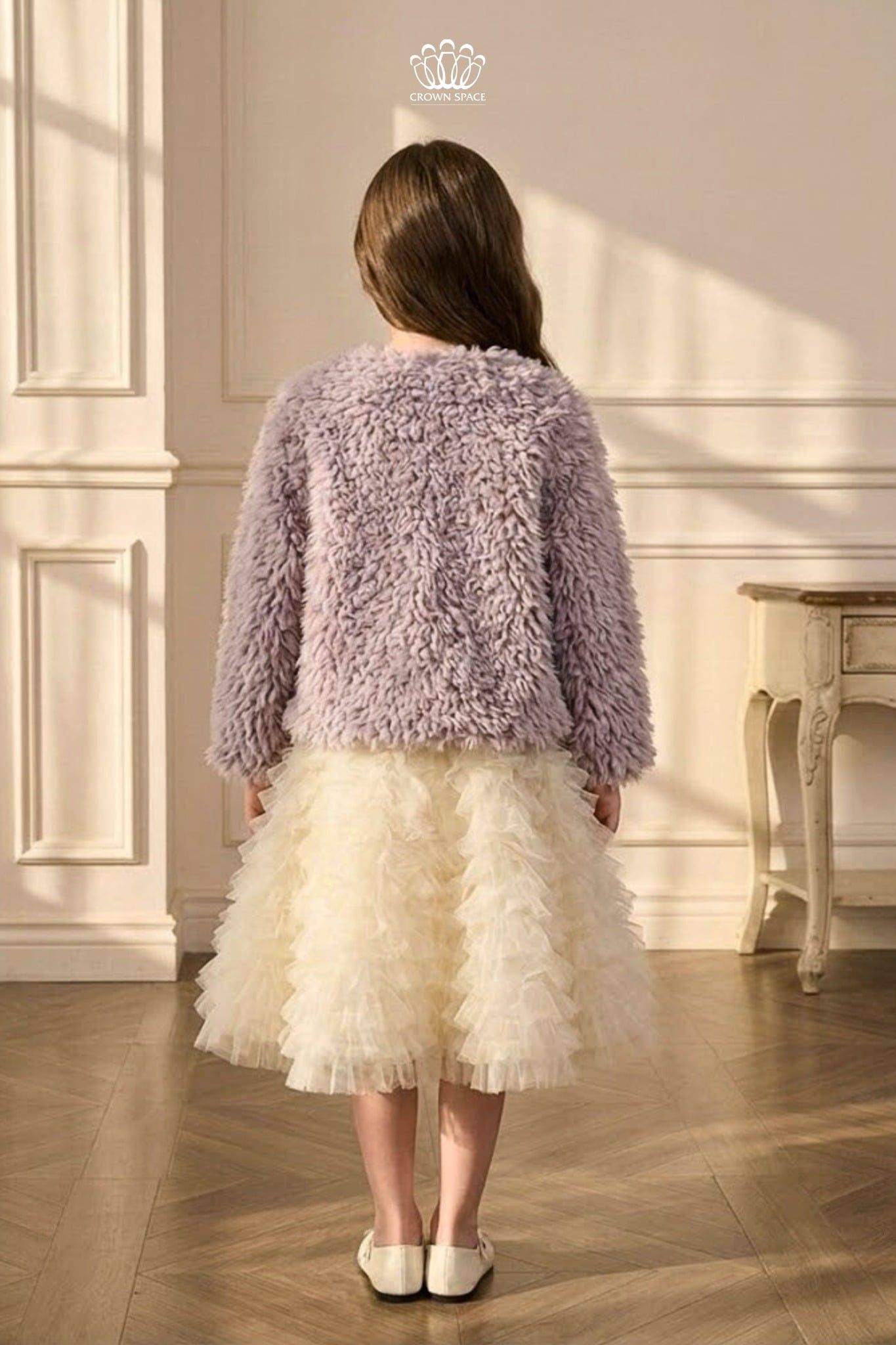  Áo Khoác Lông Cừu Mềm Mại Màu Tím Pastel Phối Nơ Đính Đá | Crown Space CKGL6351702 