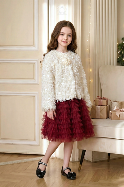  Áo Khoác Lông Tuyết Đính Kim Sa Lấp Lánh Phối Hoa Hồng 3D | Crown Space CKGS6351706 