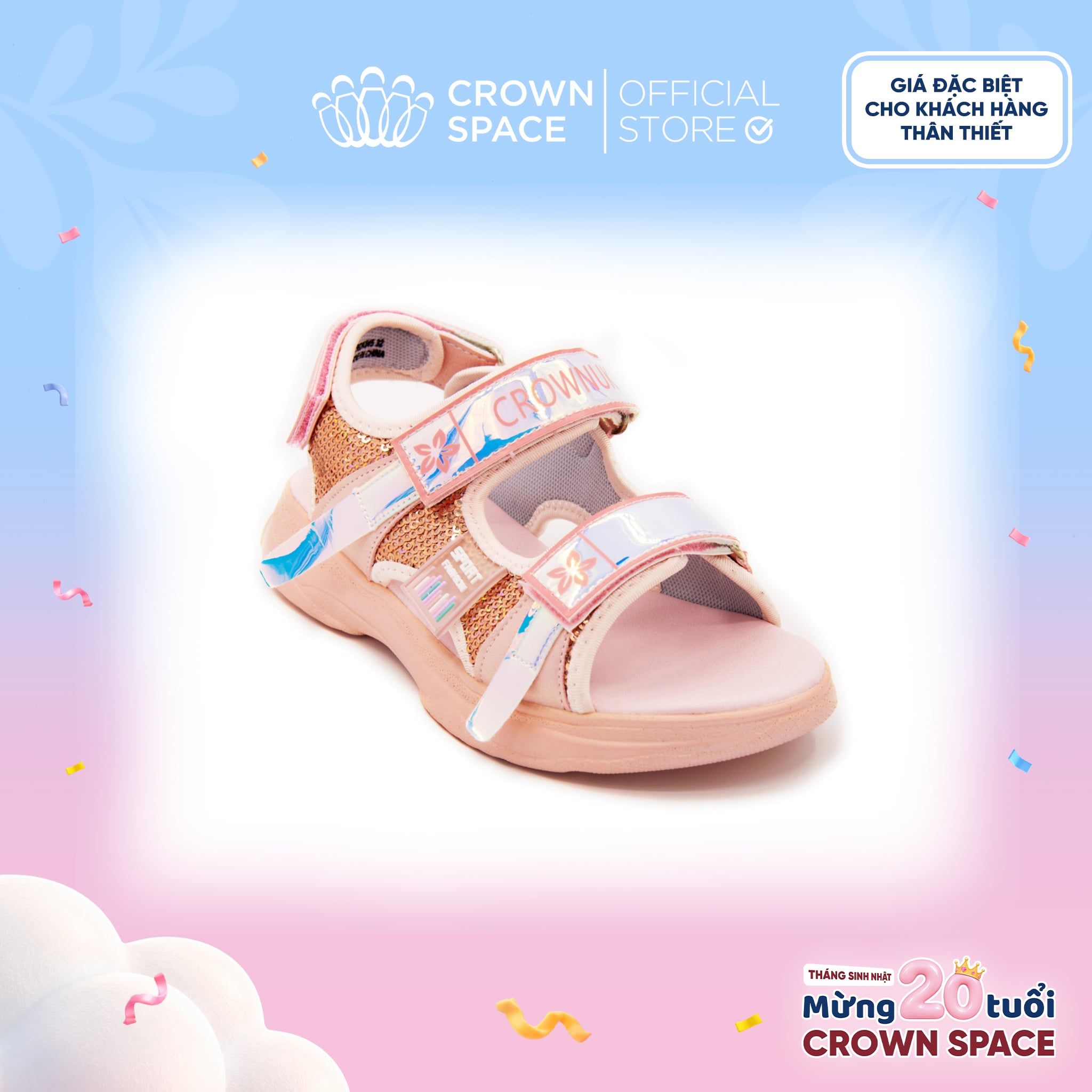  (VIP Private Sale) Dép Sandal Quai Hậu Bé Gái Nhẹ Êm, Chống Hôi Chân | Crown Space CRUK545 