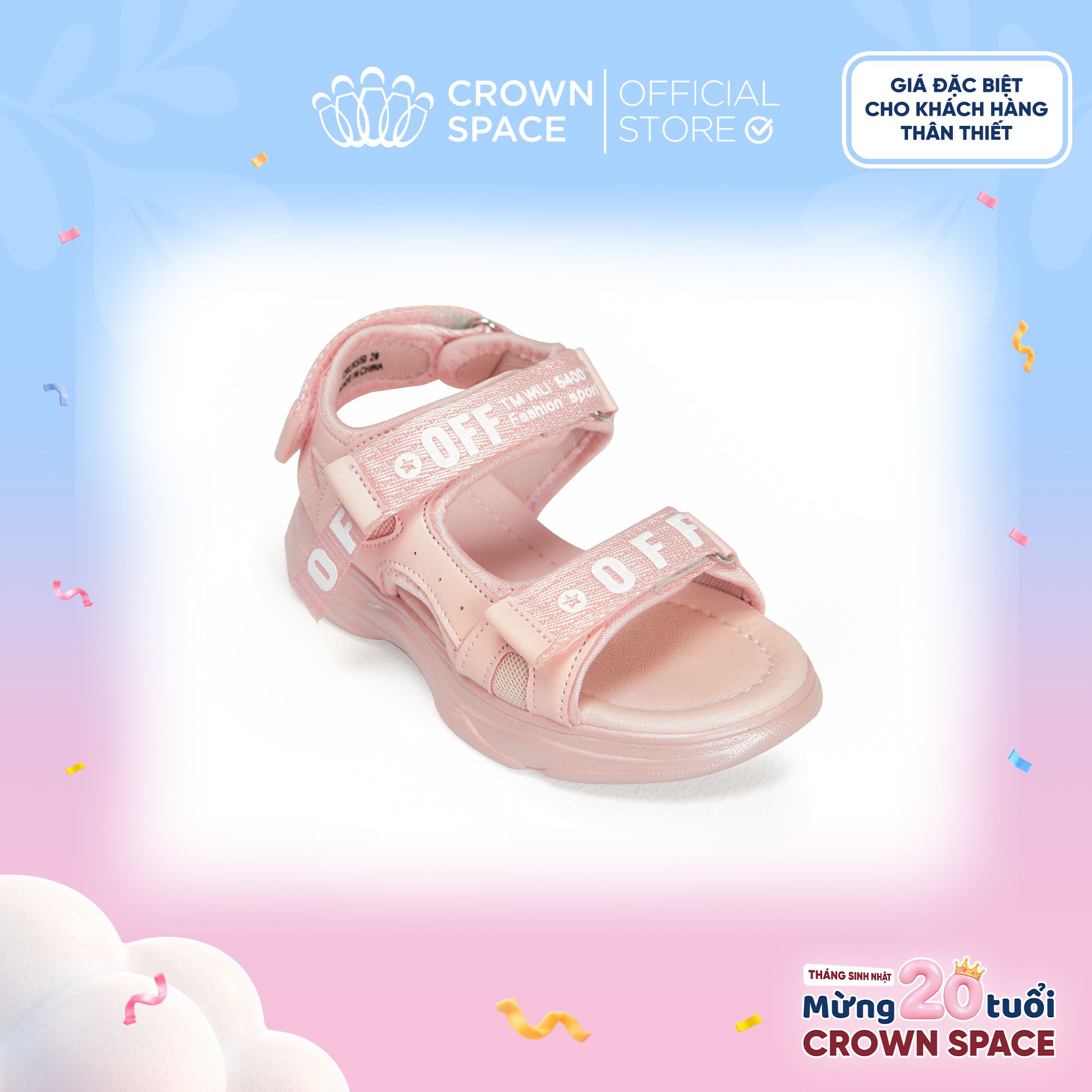  (VIP Private Sale) Sandal Bé Gái Quai Dán Crown Space - Êm Nhẹ, Chống Trơn, Thoáng Khí | Crown Space CRUK550 