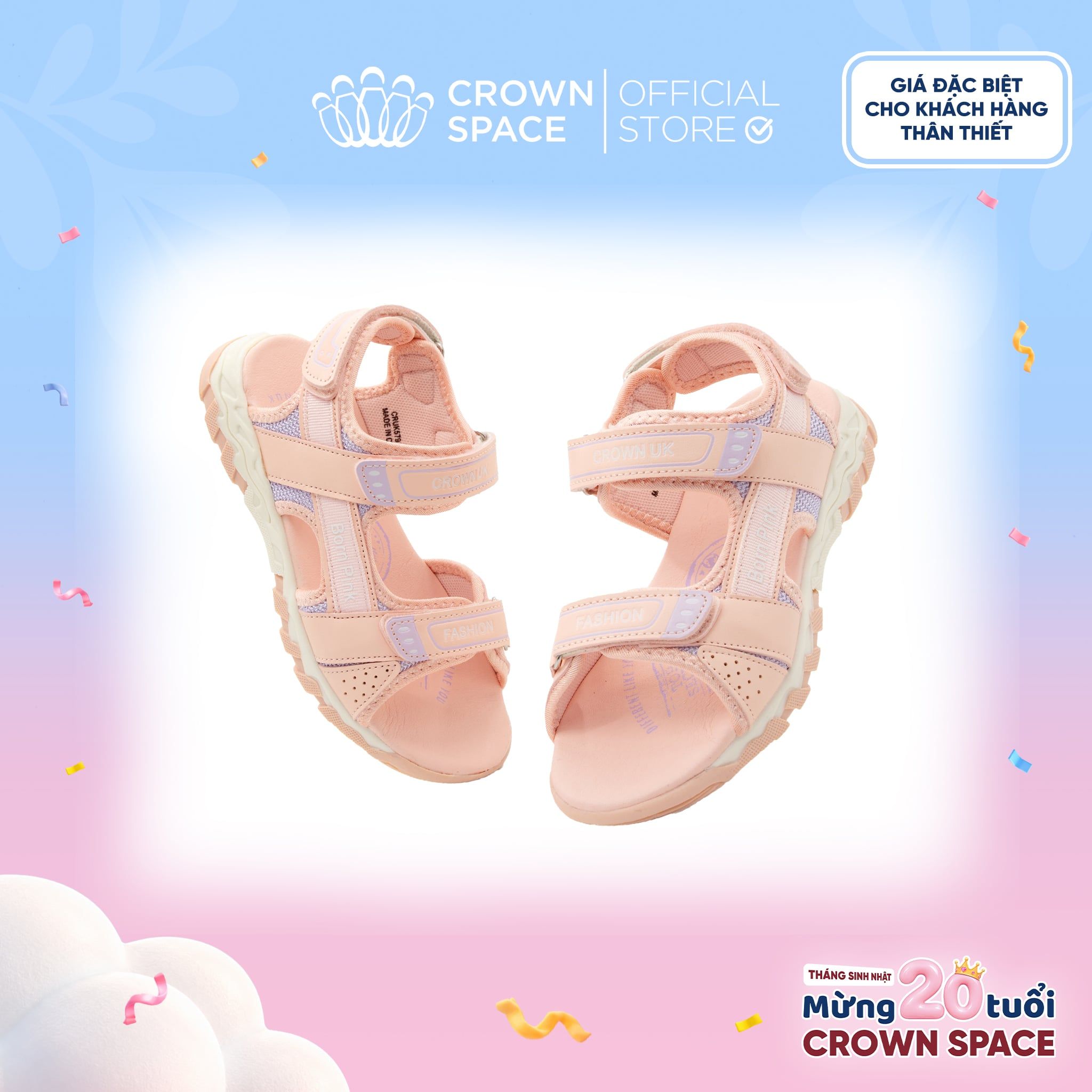  (VIP Private Sale) Sandal Quai Hậu Bé Gái Cao Cấp, Hiện Đại, Chống Trơn | Crown Space CRUK579 