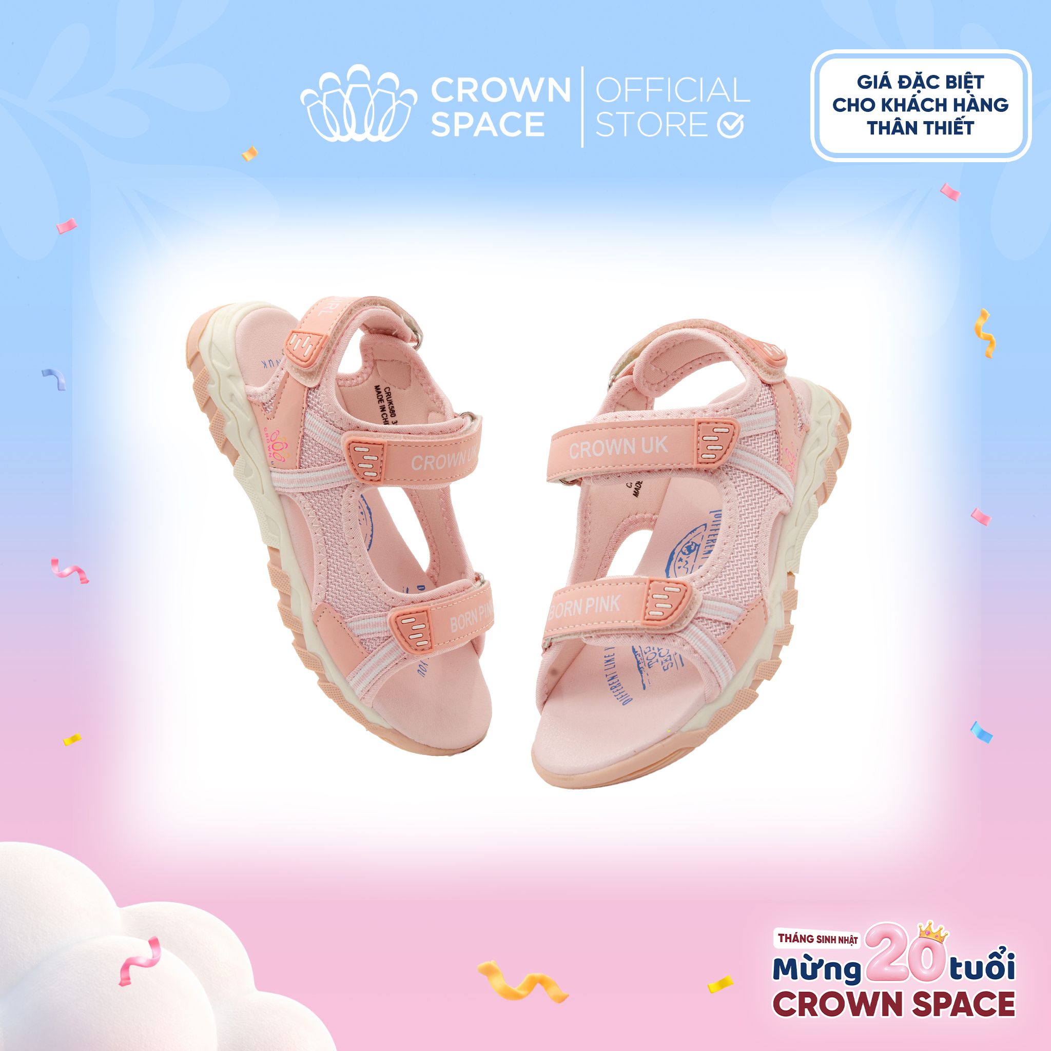  (VIP Private Sale) Sandal Quai Hậu Trẻ Em Cao Cấp, Thoáng Khí, Chống Trơn | Crown Space CRUK580 