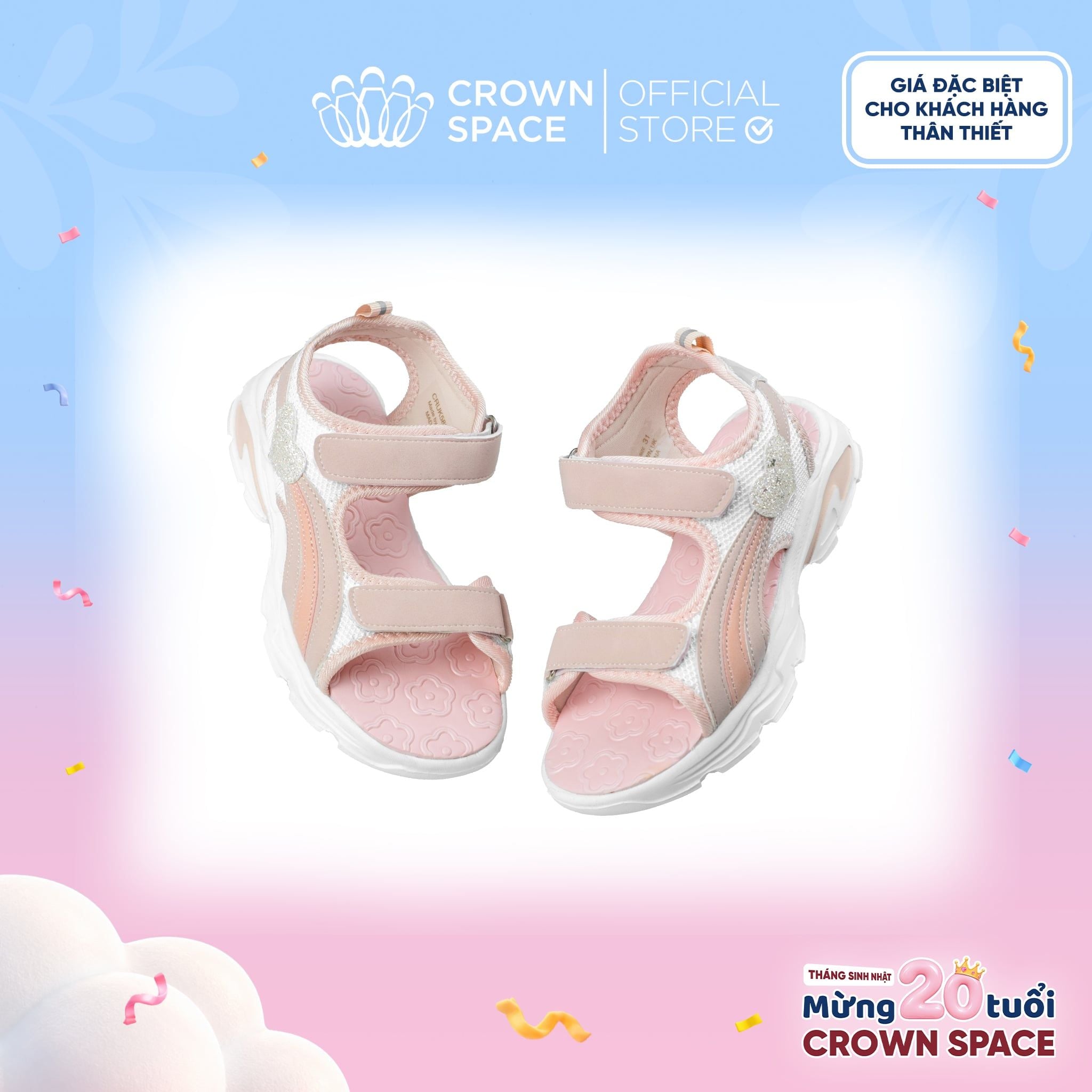  (VIP Private Sale) Sandal Thể Thao Bé Gái Siêu Nhẹ, Thoáng Khí, Hồng Kẹo Ngọt | Crown Space CRUK585.P 