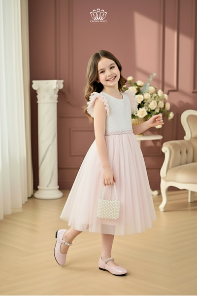  Váy Công Chúa Bé Gái Dáng Dài Voan Xoè Hồng Cam Pastel Crown Space CKGS3851408 