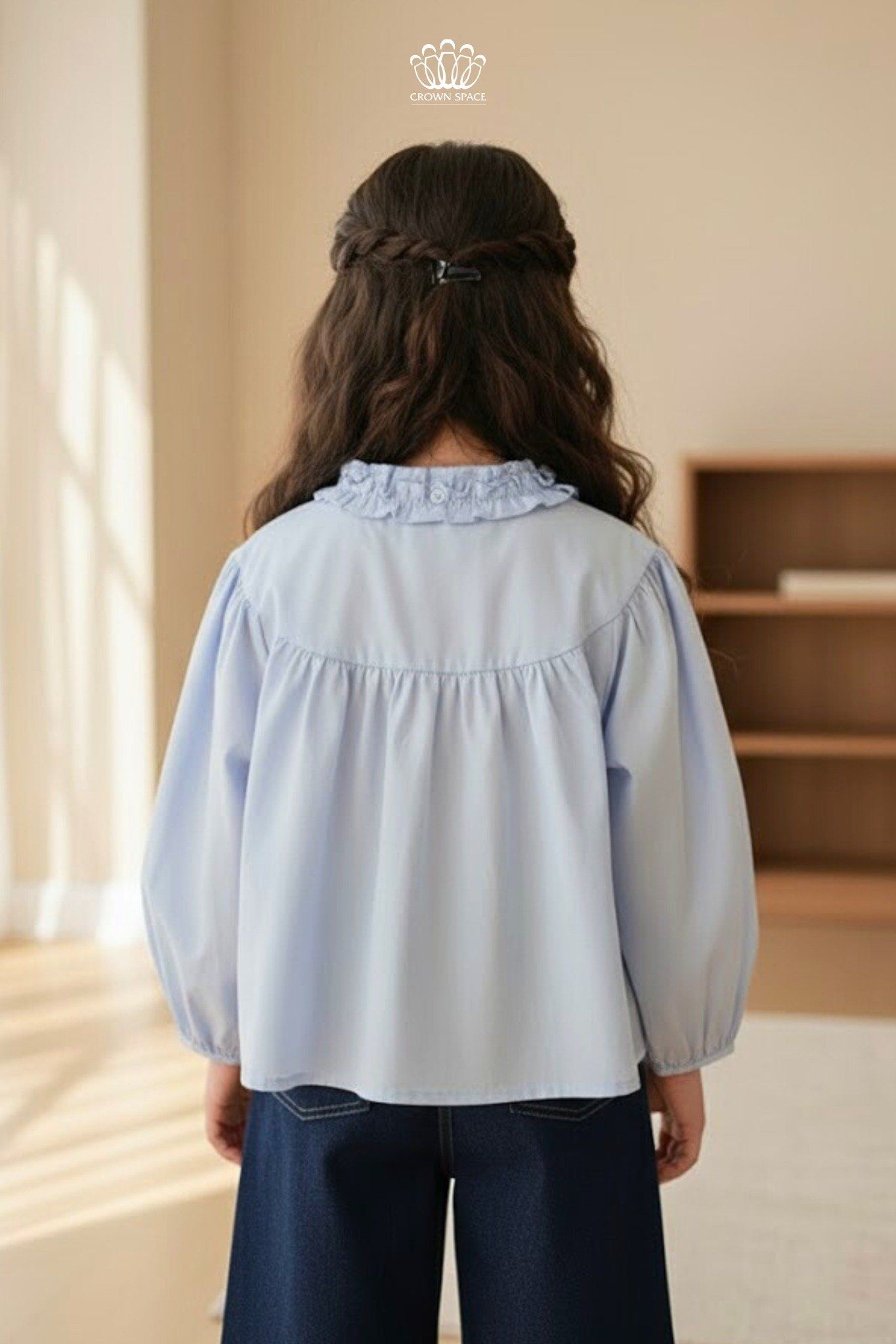  Áo Bé Gái Cotton Cổ Bèo Thanh Lịch, Phong Cách Châu Âu Crown Space CKGL5251501 