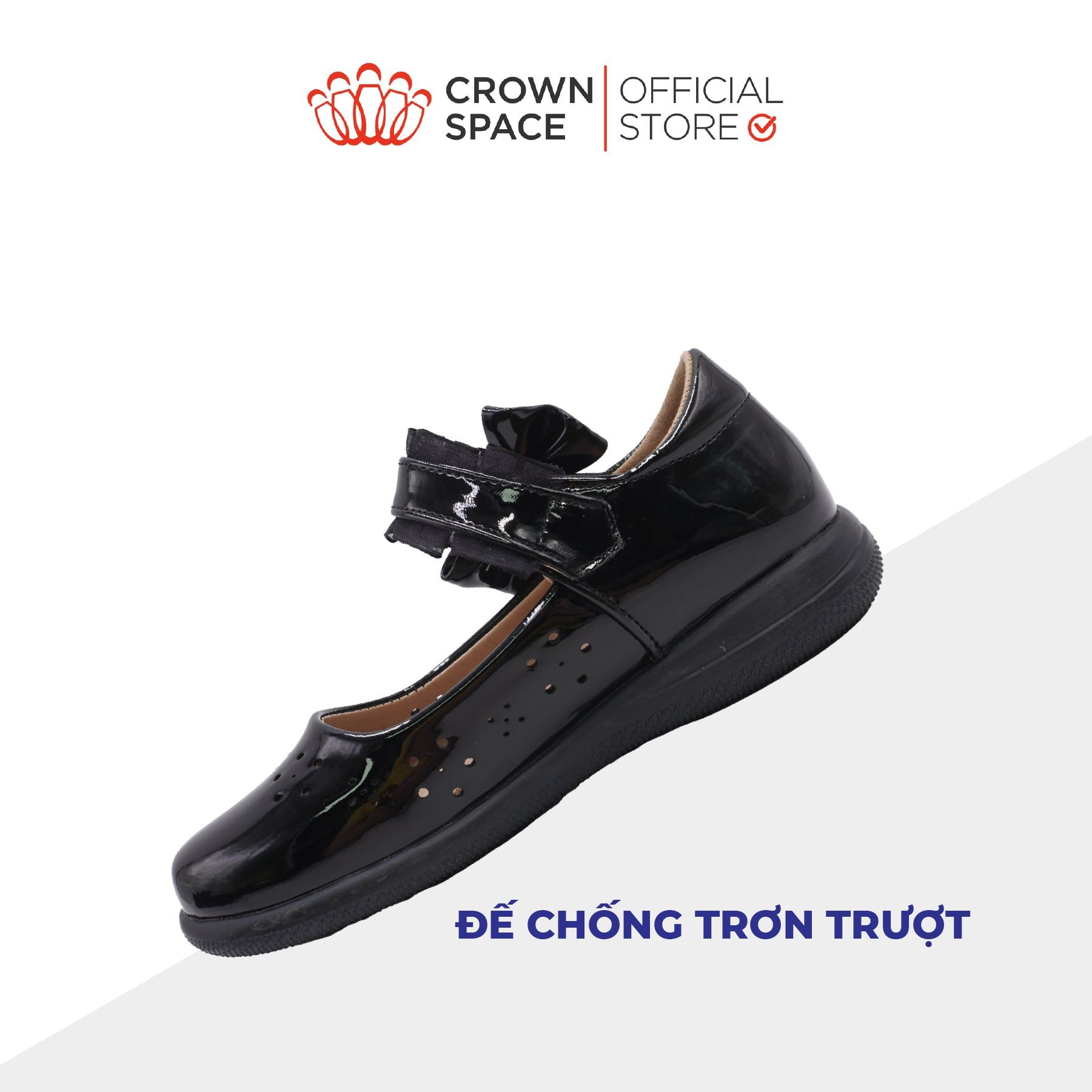  [Pre-order] Giày Đi Học School Shoes Bé Gái Da Bóng Đính Nơ Xinh Xắn, Tăng Chiều Cao 2cm | Crown Space CRUK3084 