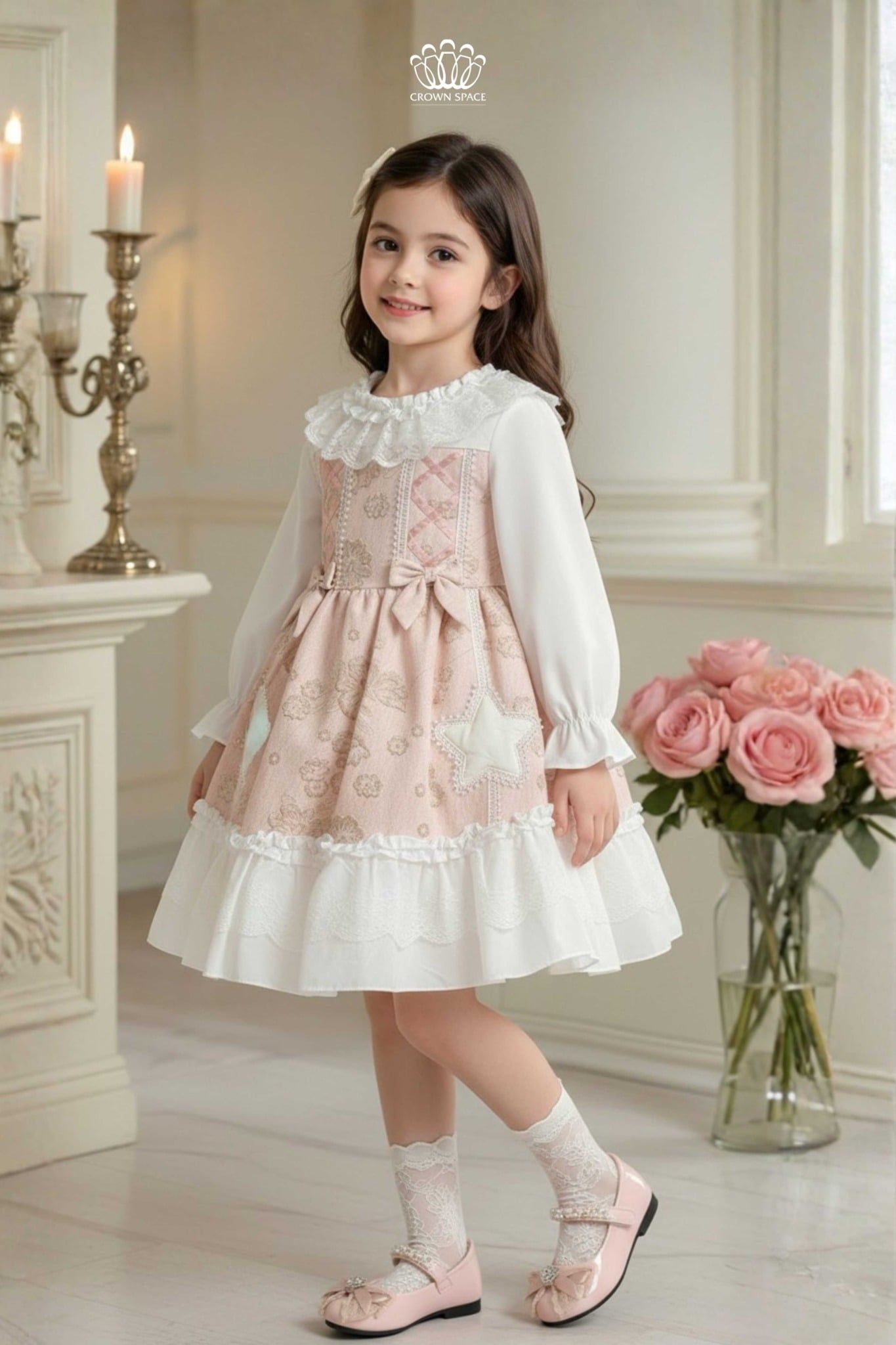  Váy Thiết Kế Bé Gái Phong Cách Lolita Ngọt Ngào, Họa Tiết Gấm Nổi | Crown Space CKGL6851606 