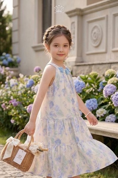  Váy Bé Gái Cổ Đính Hoa Crown Space – Váy Xòe Cotton Dễ Thương CKGS3860508 