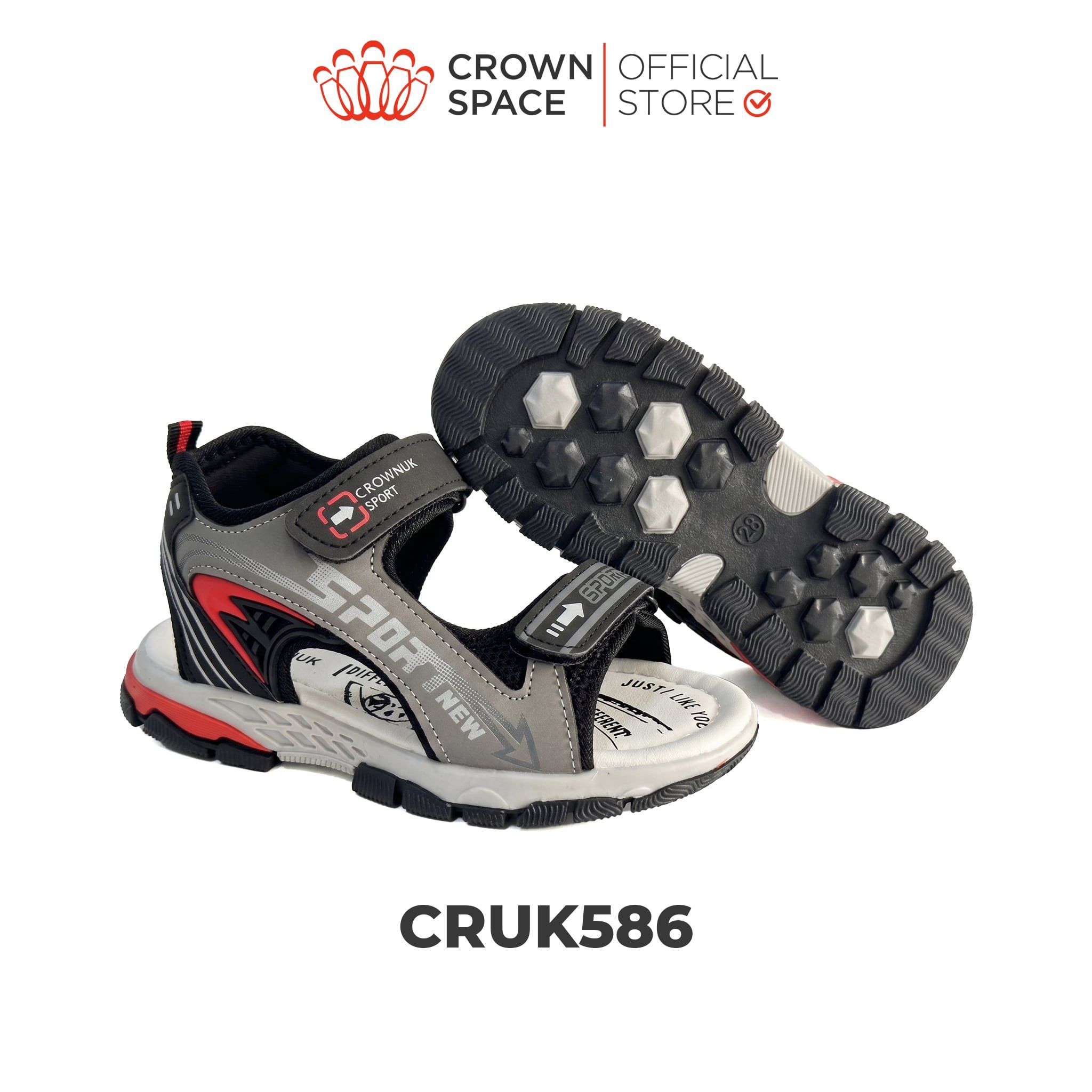  Sandal Thể Thao Bé Trai Chống Trượt, Bền Bỉ, Xám Đỏ Phá Cách | Crown Space CRUK586.GY 