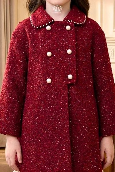  Áo Khoác Dạ Tweed Bé Gái Đỏ Đô Đính Ngọc Trai Tiểu Thư | Crown Space CKGL63517041 