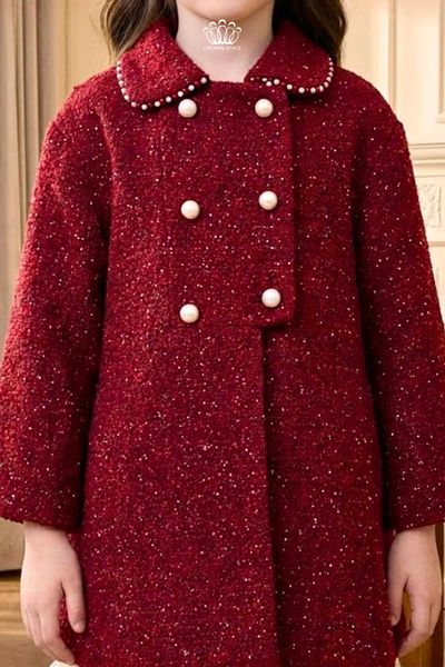  Áo Khoác Dạ Tweed Bé Gái Đỏ Đô Đính Ngọc Trai Tiểu Thư | Crown Space CKGL63517041 