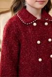  Áo Khoác Dạ Tweed Bé Gái Đỏ Đô Đính Ngọc Trai Tiểu Thư | Crown Space CKGL63517041 