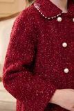  Áo Khoác Dạ Tweed Bé Gái Đỏ Đô Đính Ngọc Trai Tiểu Thư | Crown Space CKGL63517041 