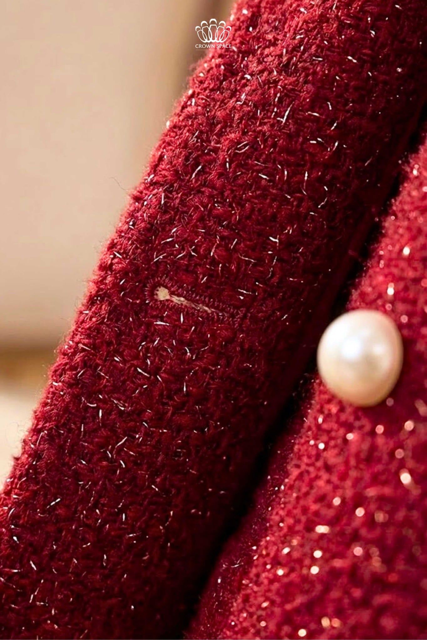  Áo Khoác Dạ Tweed Bé Gái Đỏ Đô Đính Ngọc Trai Tiểu Thư | Crown Space CKGL63517041 