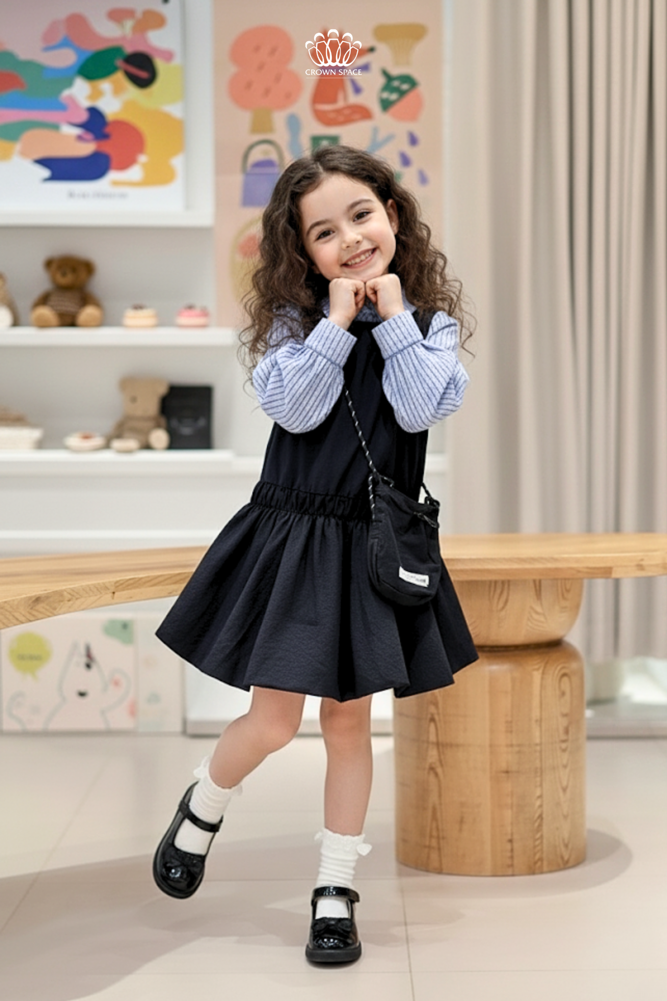  Váy Liền Bé Gái Phối Sơ Mi Kẻ Phong Cách Châu Âu Crown Space CKGL38514014 