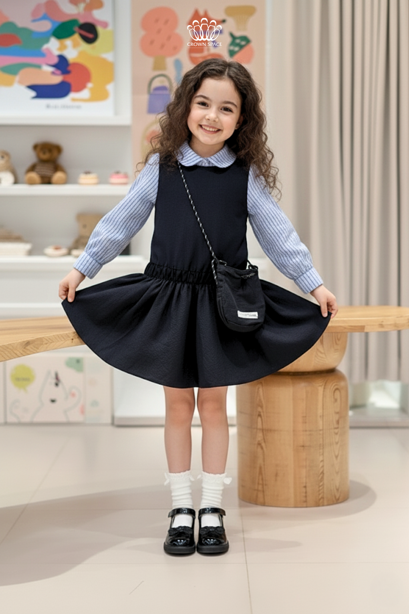  Váy Liền Bé Gái Phối Sơ Mi Kẻ Phong Cách Châu Âu Crown Space CKGL38514014 