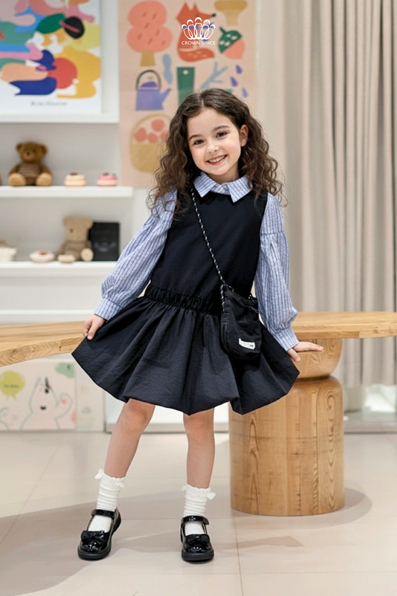  Váy Liền Bé Gái Phối Sơ Mi Kẻ Phong Cách Châu Âu Crown Space CKGL38514014 