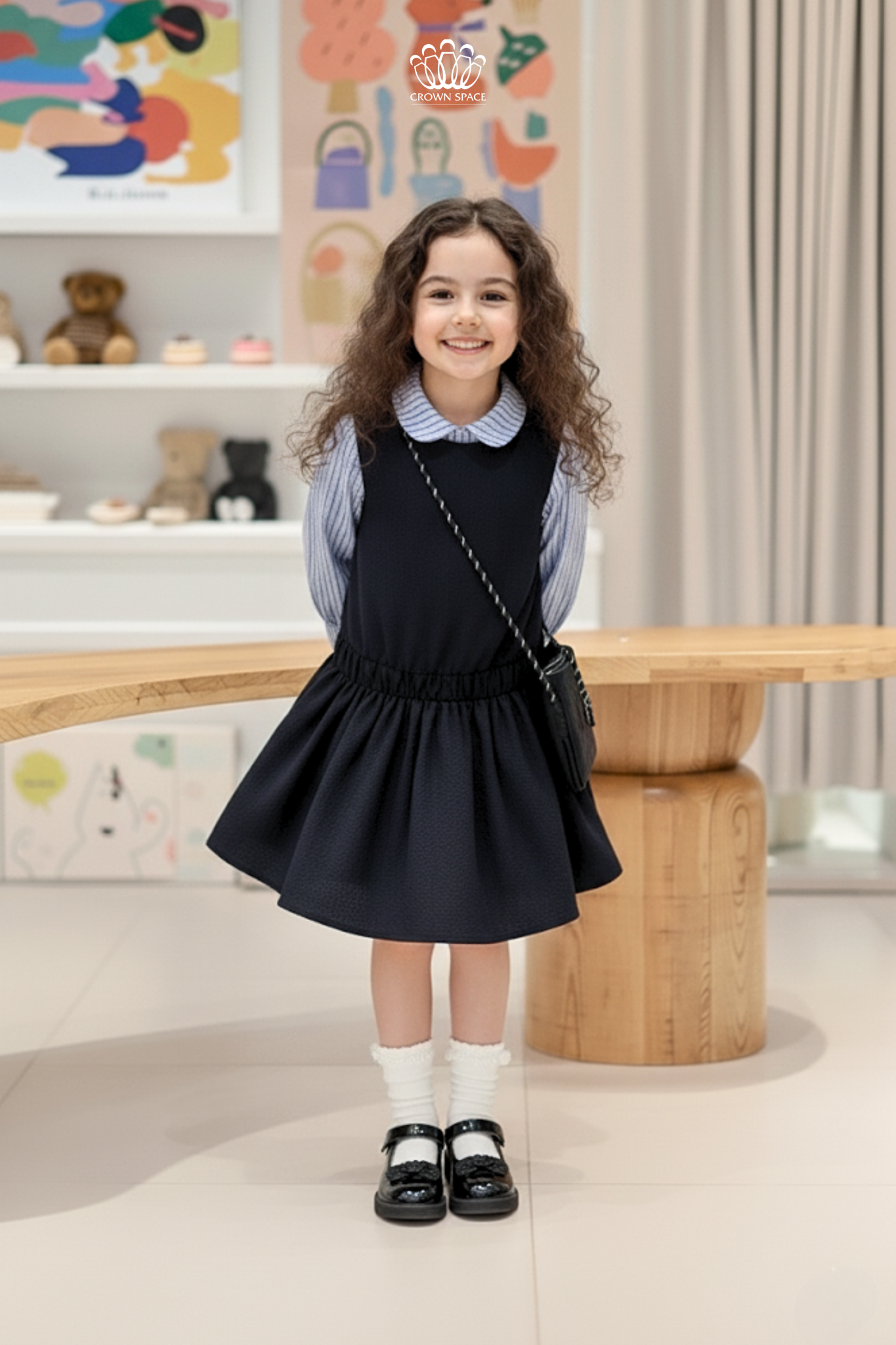  Váy Liền Bé Gái Phối Sơ Mi Kẻ Phong Cách Châu Âu Crown Space CKGL38514014 