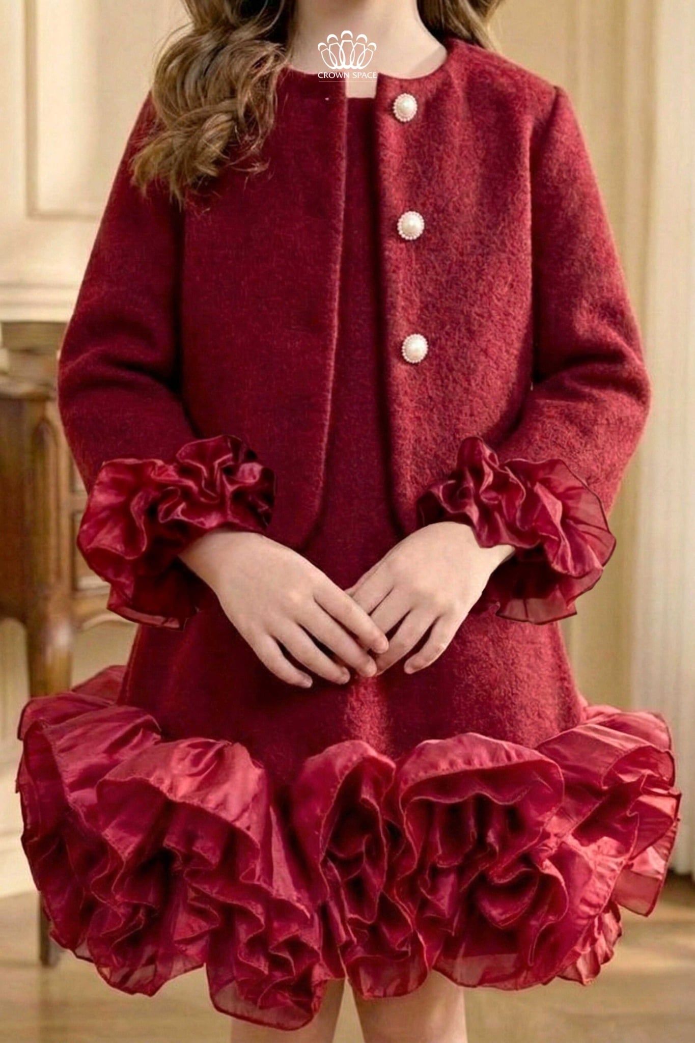  Set Áo Váy Dạ Lông Thỏ Thượng Hạng Phối Bèo Voan Cứng | Crown Space CKGL6351701/CKGS6851701 