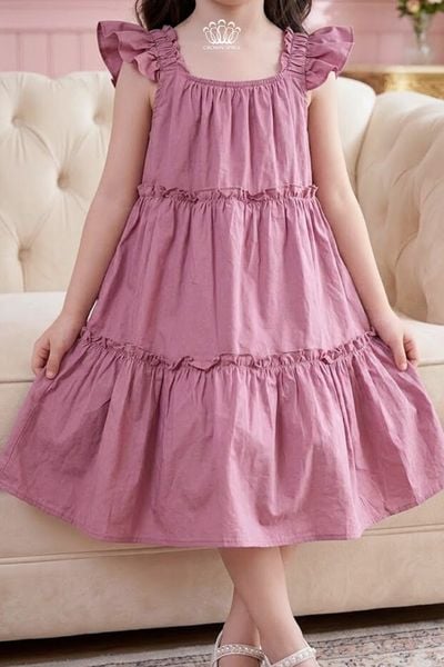  Váy Bé Gái Hồng Tầng Nhún Crown Space – Váy Công Chúa Cotton Mềm Mại CKGS2860203 