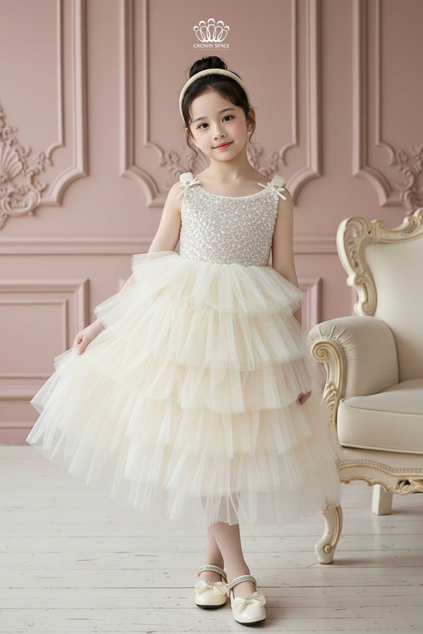  Váy Công Chúa Dạ Hội Đính Kim Sa Xếp Tầng Lộng Lẫy | Crown Space CKGS3851602 