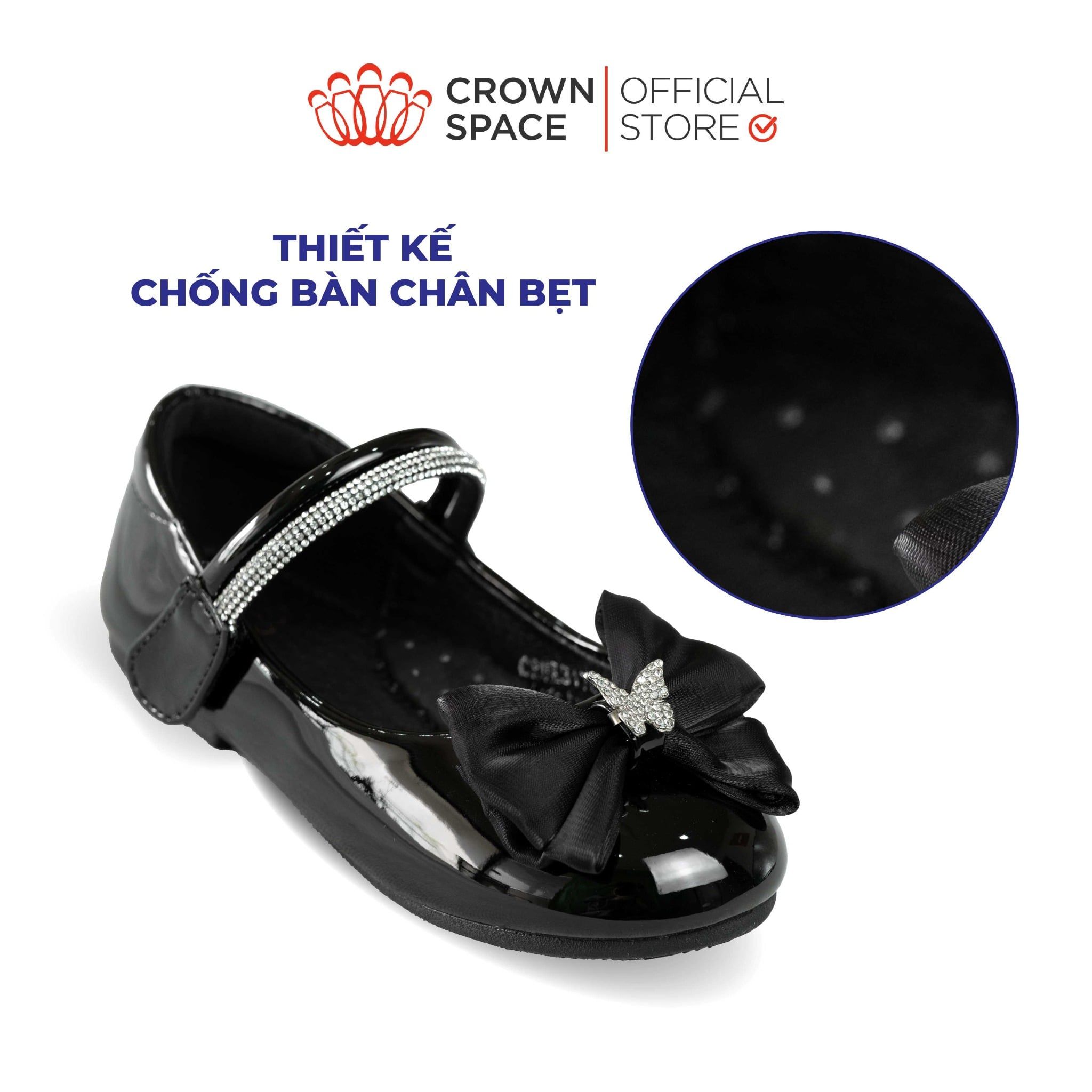  (VIP Private Sale) Giày Búp Bê Bé Gái Da Bóng Đính Nơ Bướm Đá Sang Trọng, Êm Chân Chống Bẹt | Crown Space CRUK3168/CRUK3178 
