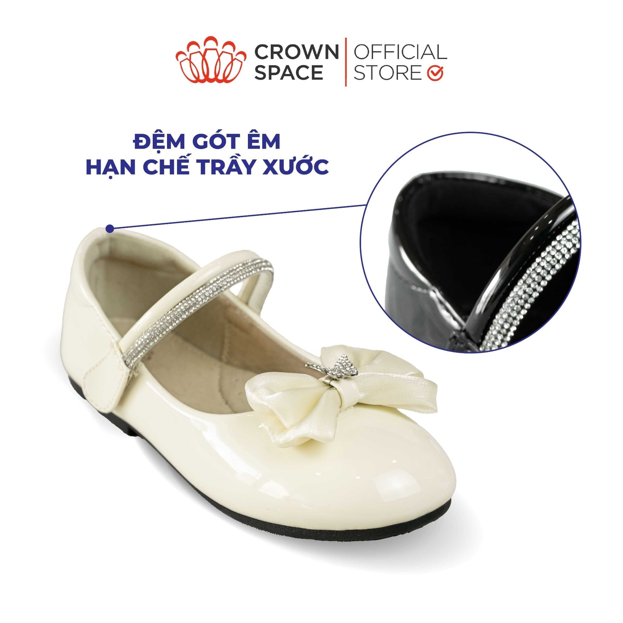  (VIP Private Sale) Giày Búp Bê Bé Gái Da Bóng Đính Nơ Bướm Đá Sang Trọng, Êm Chân Chống Bẹt | Crown Space CRUK3168/CRUK3178 
