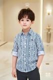  [Xả kho-Miễn Đổi Trả] Áo Sơ Mi Bé Trai Họa Tiết Kẻ Đen Navy Tinh Tế, Thanh Lịch Crown Space CKBL52514018 