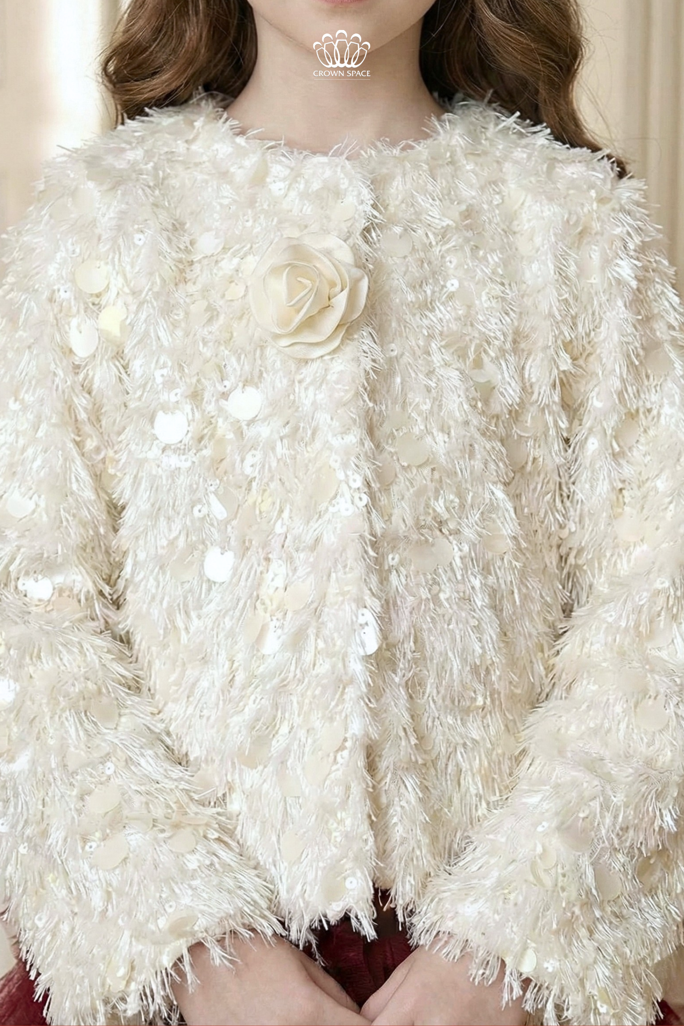  Áo Khoác Lông Tuyết Đính Kim Sa Lấp Lánh Phối Hoa Hồng 3D | Crown Space CKGS6351706 