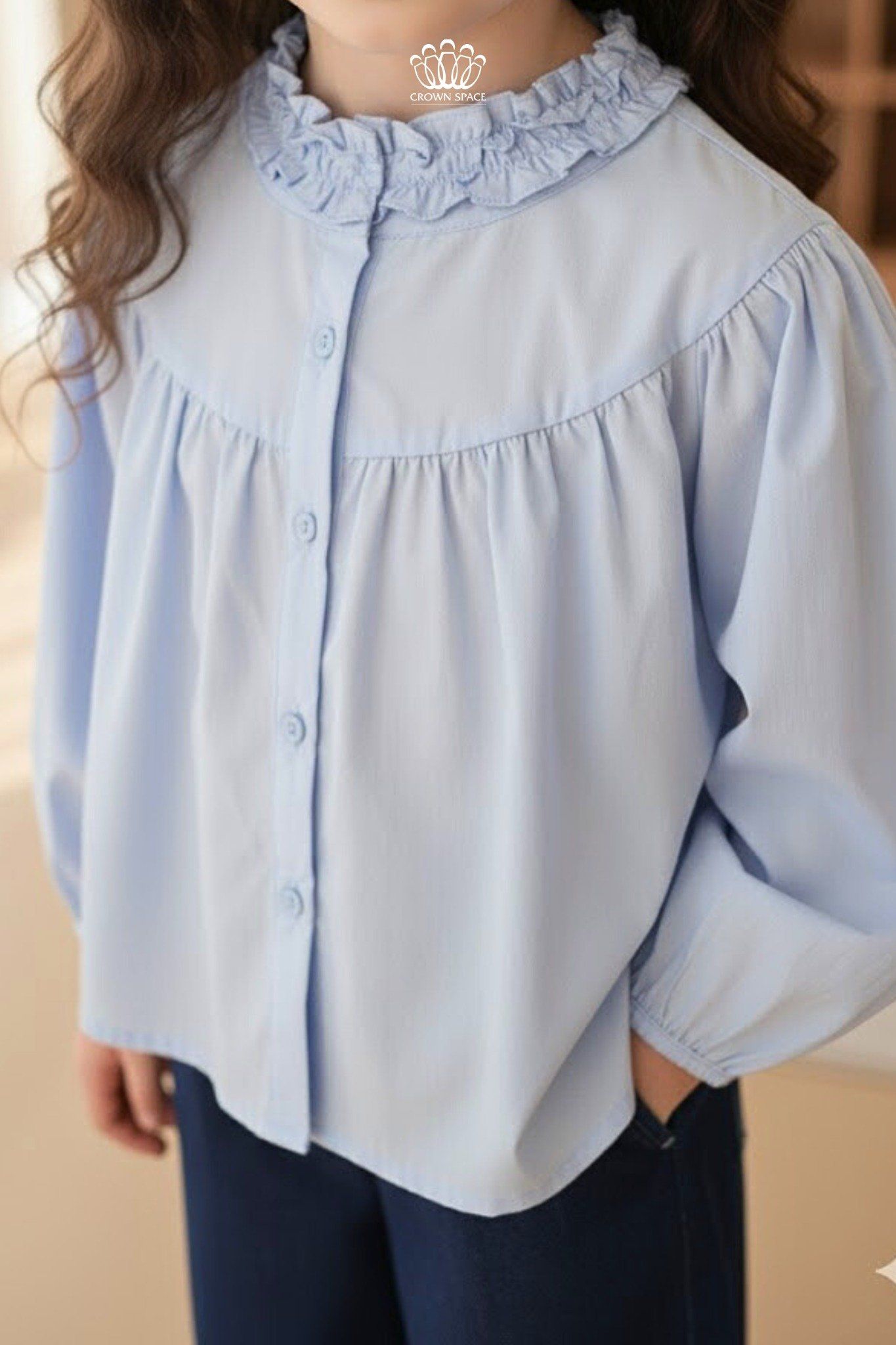  Áo Bé Gái Cotton Cổ Bèo Thanh Lịch, Phong Cách Châu Âu Crown Space CKGL5251501 