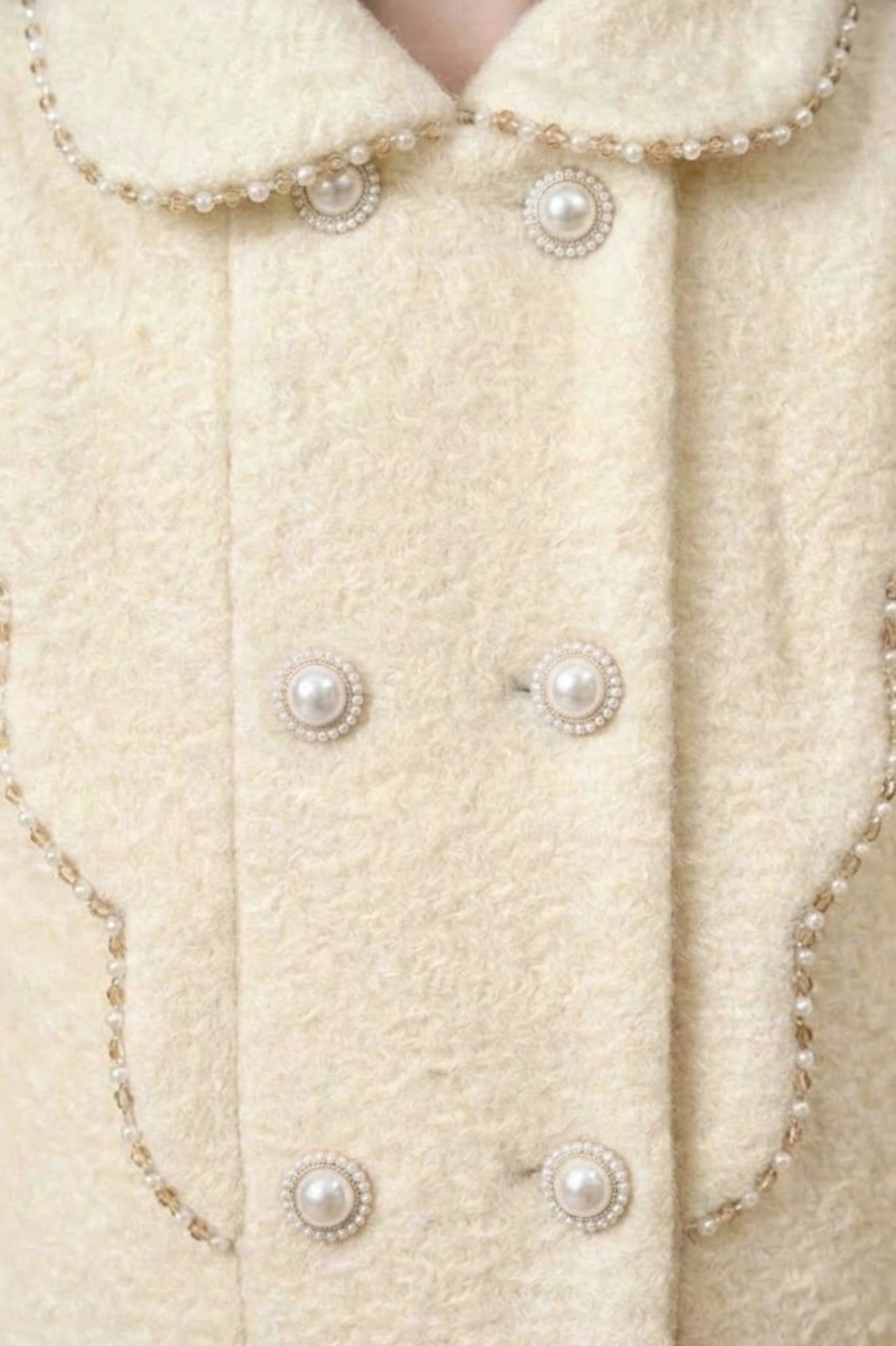  Áo Khoác Dạ Lông Thỏ Màu Kem Viền Đính Kết Hạt Pha Lê | Crown Space CKGL63517071 