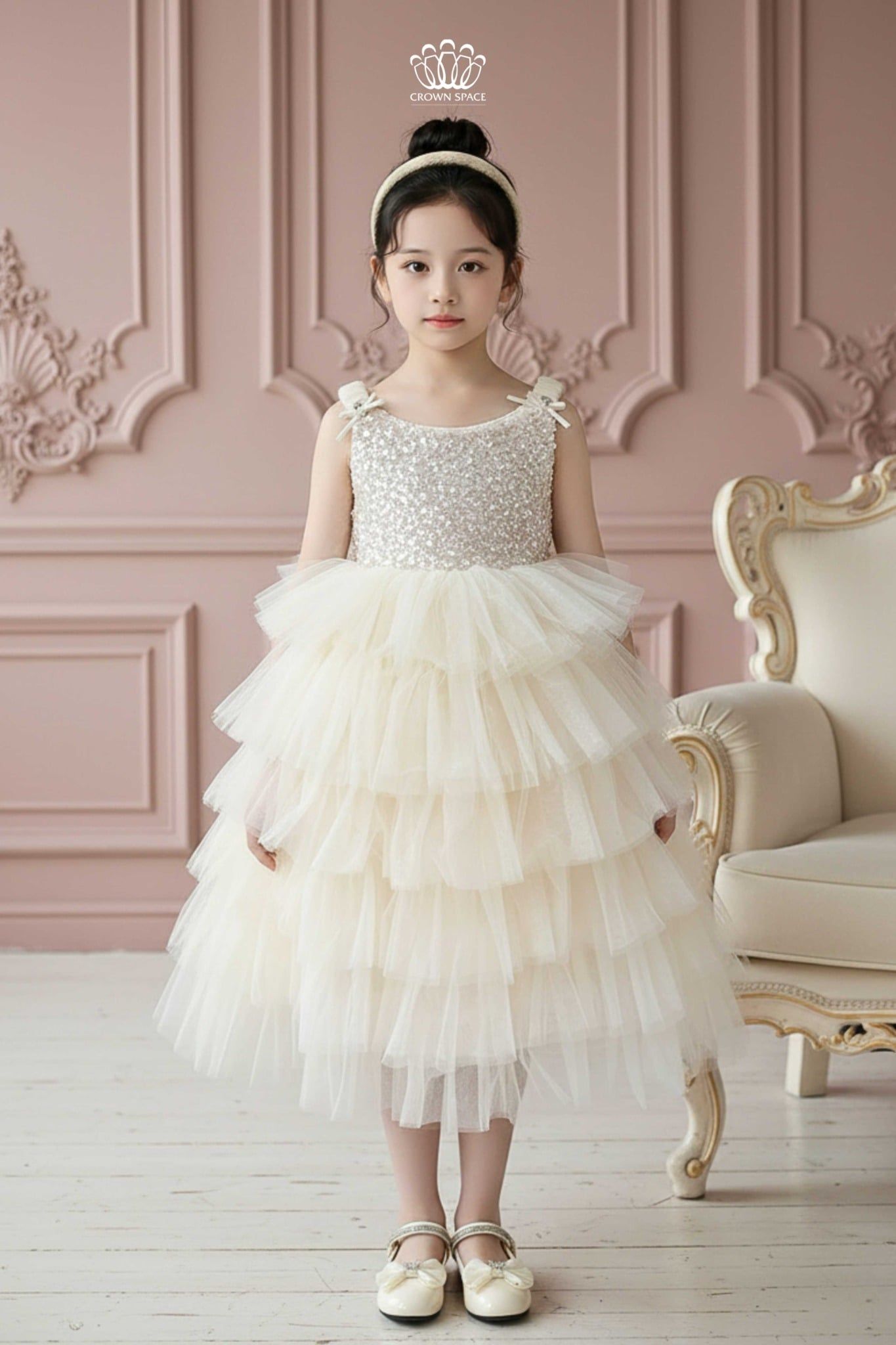  Váy Công Chúa Dạ Hội Đính Kim Sa Xếp Tầng Lộng Lẫy | Crown Space CKGS3851602 