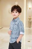  [Xả kho-Miễn Đổi Trả] Áo Sơ Mi Bé Trai Họa Tiết Kẻ Đen Navy Tinh Tế, Thanh Lịch Crown Space CKBL52514018 