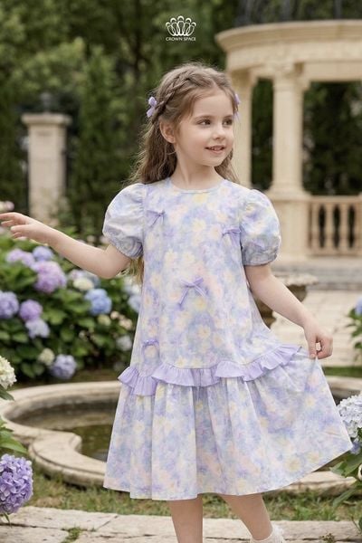  Váy Bé Gái Vải Cotton Hoa Xoè Tay Bồng Crown Space CKGS3860507 