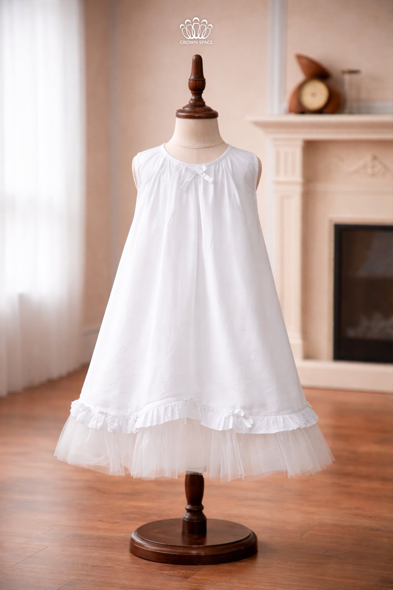  Váy Bé Gái Dáng Suông Phối Tulle Đính Nơ Ngọt Ngào – Crown Space CKGS2860403 