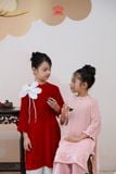  Áo Dài Bé Gái Nhung Phúc Lành Đỏ Hoa Nắng Phối Họa Tiết Đính Kết Thủ Công | Crown Space CKGL9961802 