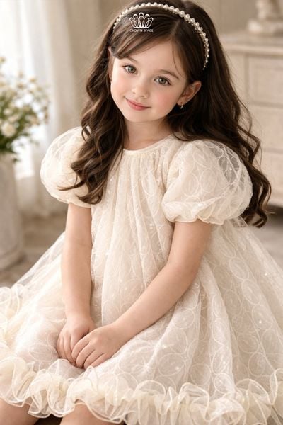  Váy Bé Gái Tulle Thêu Họa Tiết Lấp Lánh Phối Gấu Bèo Bồng Bềnh – Crown Space CKGS3860406 