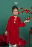  Áo Dài Bé Gái Nhung Phúc Lành Đỏ Hoa Pháo May Mắn Phối Họa Tiết Thêu Đính Thủ Công | Crown Space CKGL9961803 