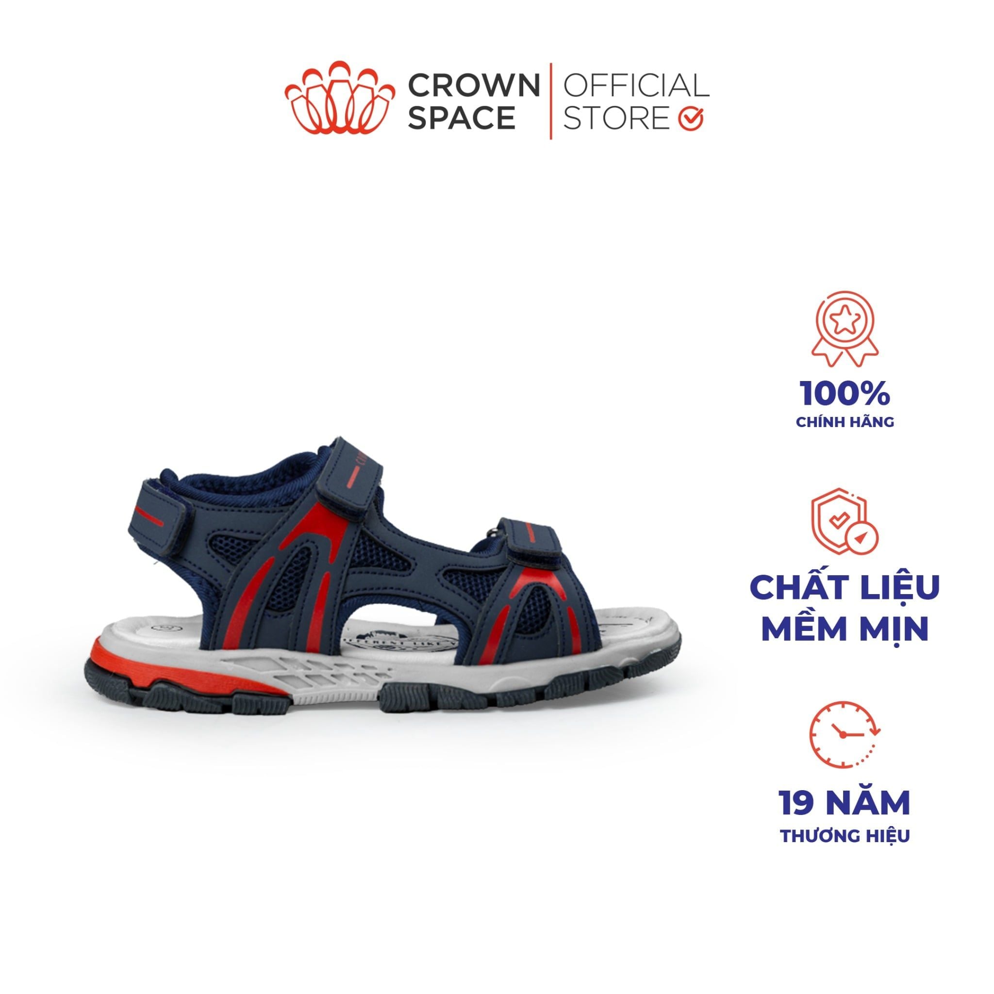  Sandal Thể Thao Bé Trai Chống Trượt, Bền Bỉ, Xanh Navy Cá Tính | Crown Space CRUK584.NV 