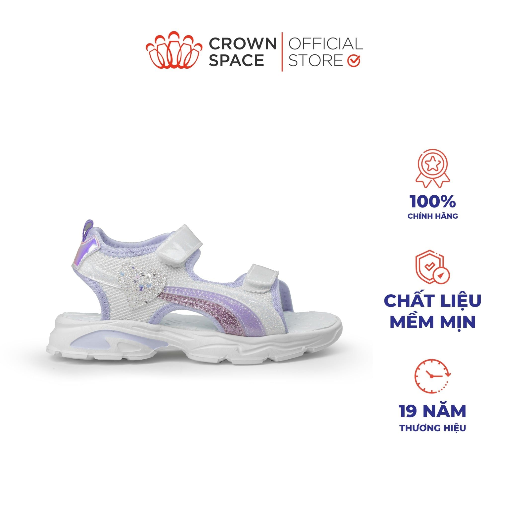  Sandal Thể Thao Cao Cấp Bé Gái Siêu Nhẹ, Thoáng Khí, Tím Mộng Mơ | Crown Space CRUK585.PU 