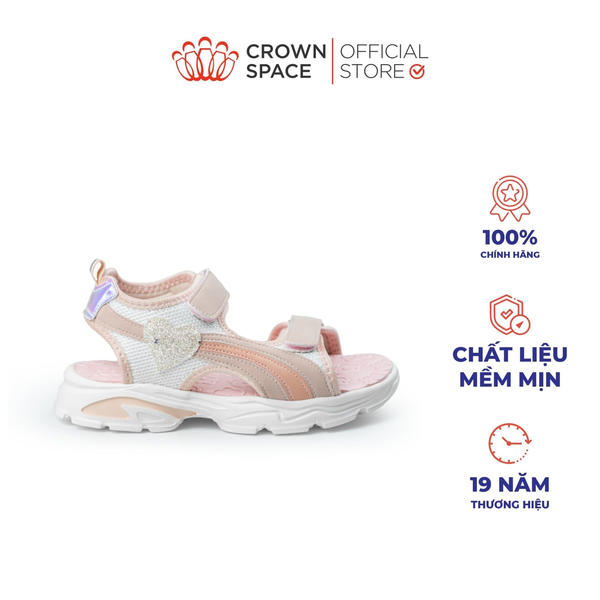  Sandal Thể Thao Bé Gái Siêu Nhẹ, Thoáng Khí, Hồng Kẹo Ngọt | Crown Space CRUK585.P 