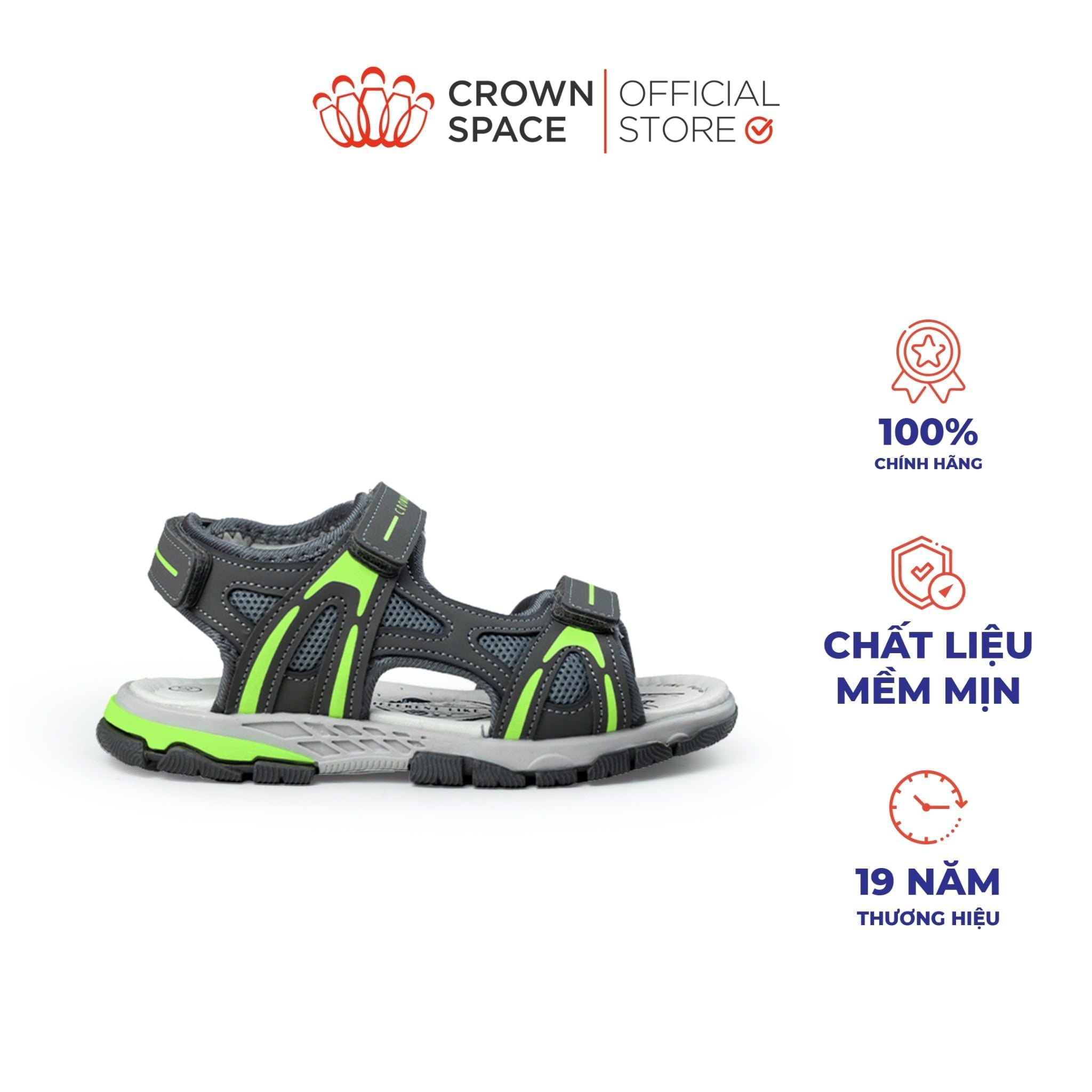  Sandal Thể Thao Cao Cấp Bé Trai Chống Trượt, Bền Bỉ, Xám Khói Hiện Đại | Crown Space CRUK584.GY 