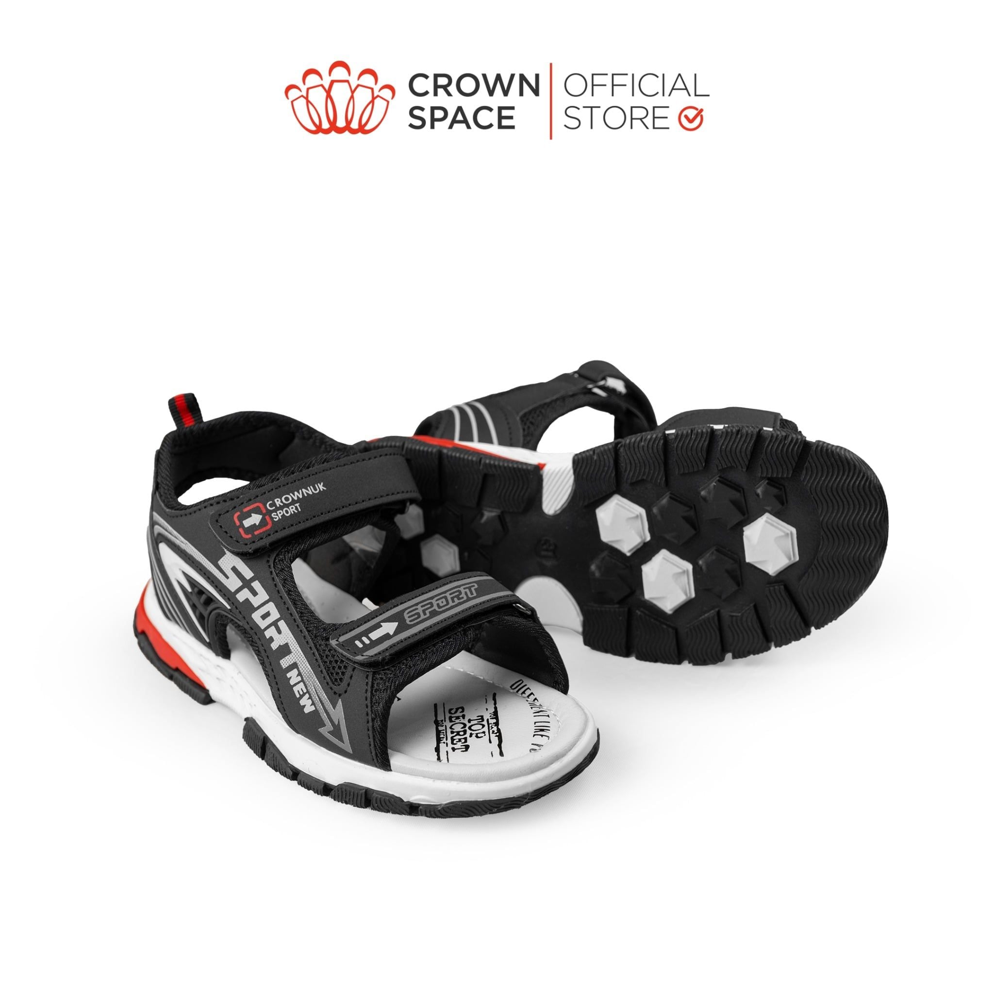  Sandal Thể Thao Bé Trai Chống Trượt, Bền Bỉ, Đen Cá Tính | Crown Space CRUK586.BK 