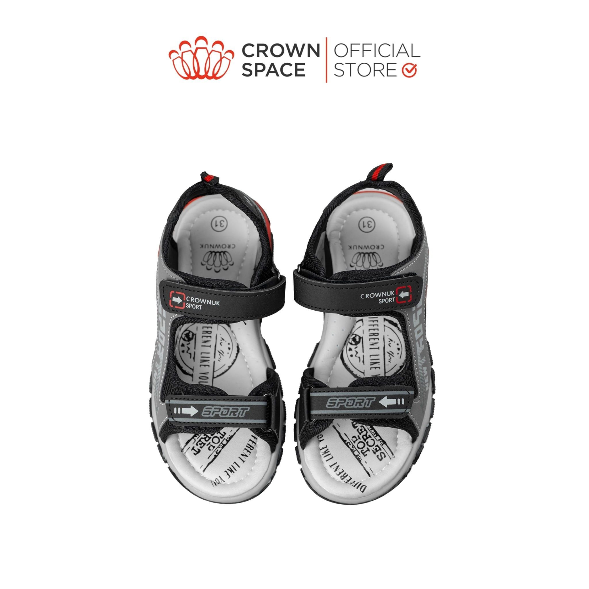  Sandal Thể Thao Bé Trai Chống Trượt, Bền Bỉ, Xám Đỏ Phá Cách | Crown Space CRUK586.GY 