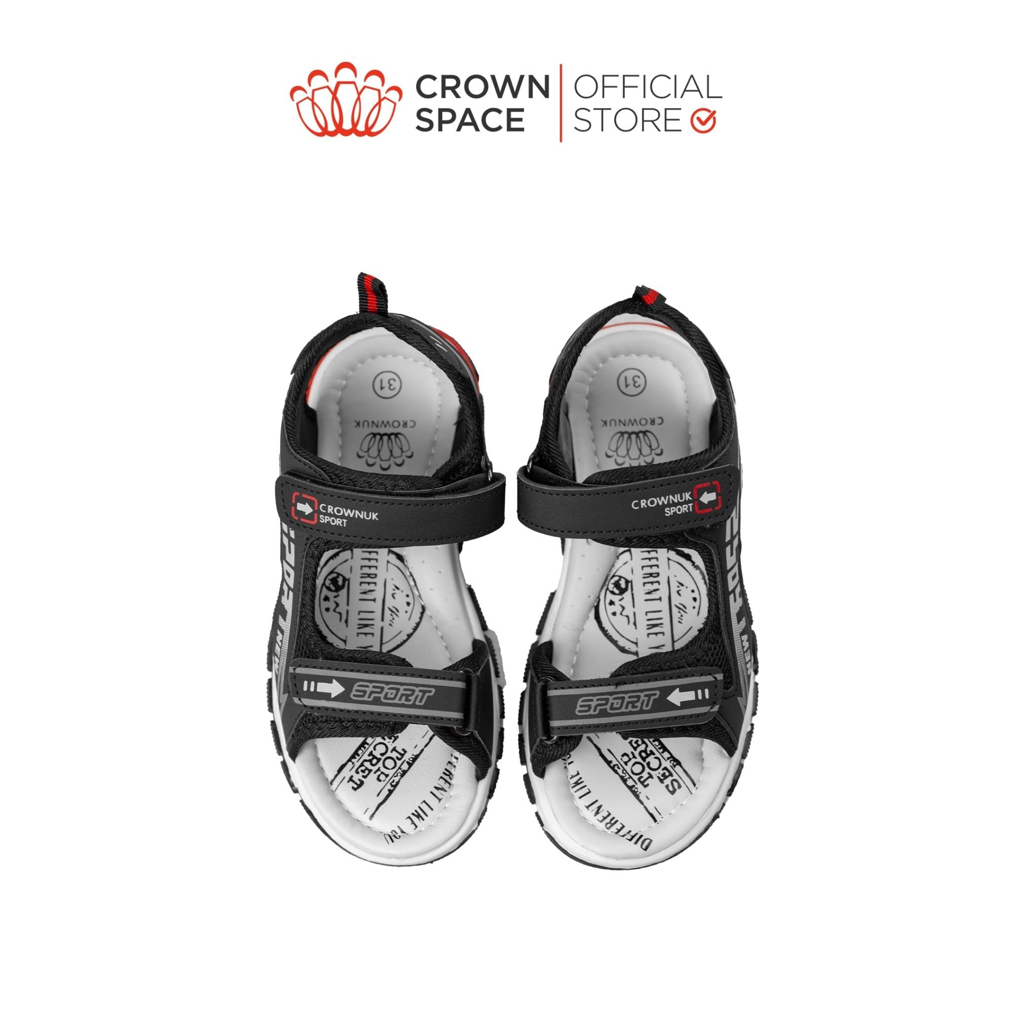  Sandal Thể Thao Bé Trai Chống Trượt, Bền Bỉ, Đen Cá Tính | Crown Space CRUK586.BK 