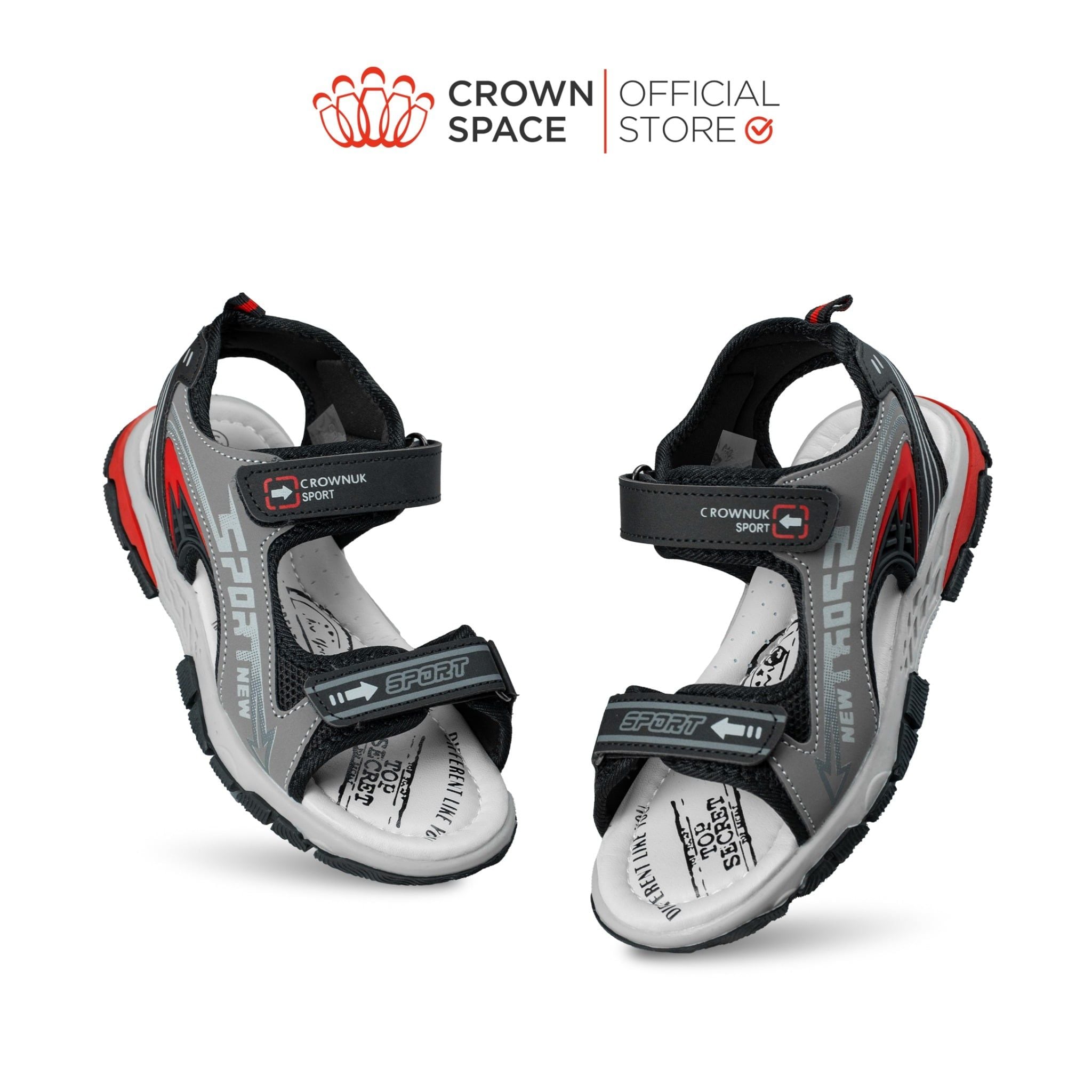  Sandal Thể Thao Bé Trai Chống Trượt, Bền Bỉ, Xám Đỏ Phá Cách | Crown Space CRUK586.GY 