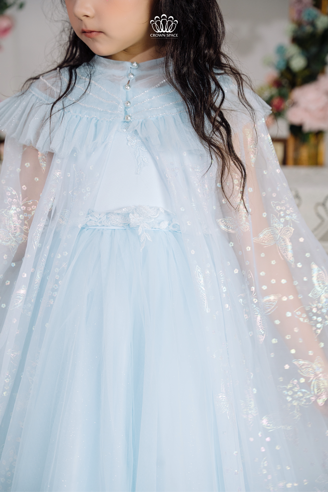  Váy Công Chúa Xanh Kèm Áo Choàng Voan Ánh Kim Crown Space CKGS3851405 