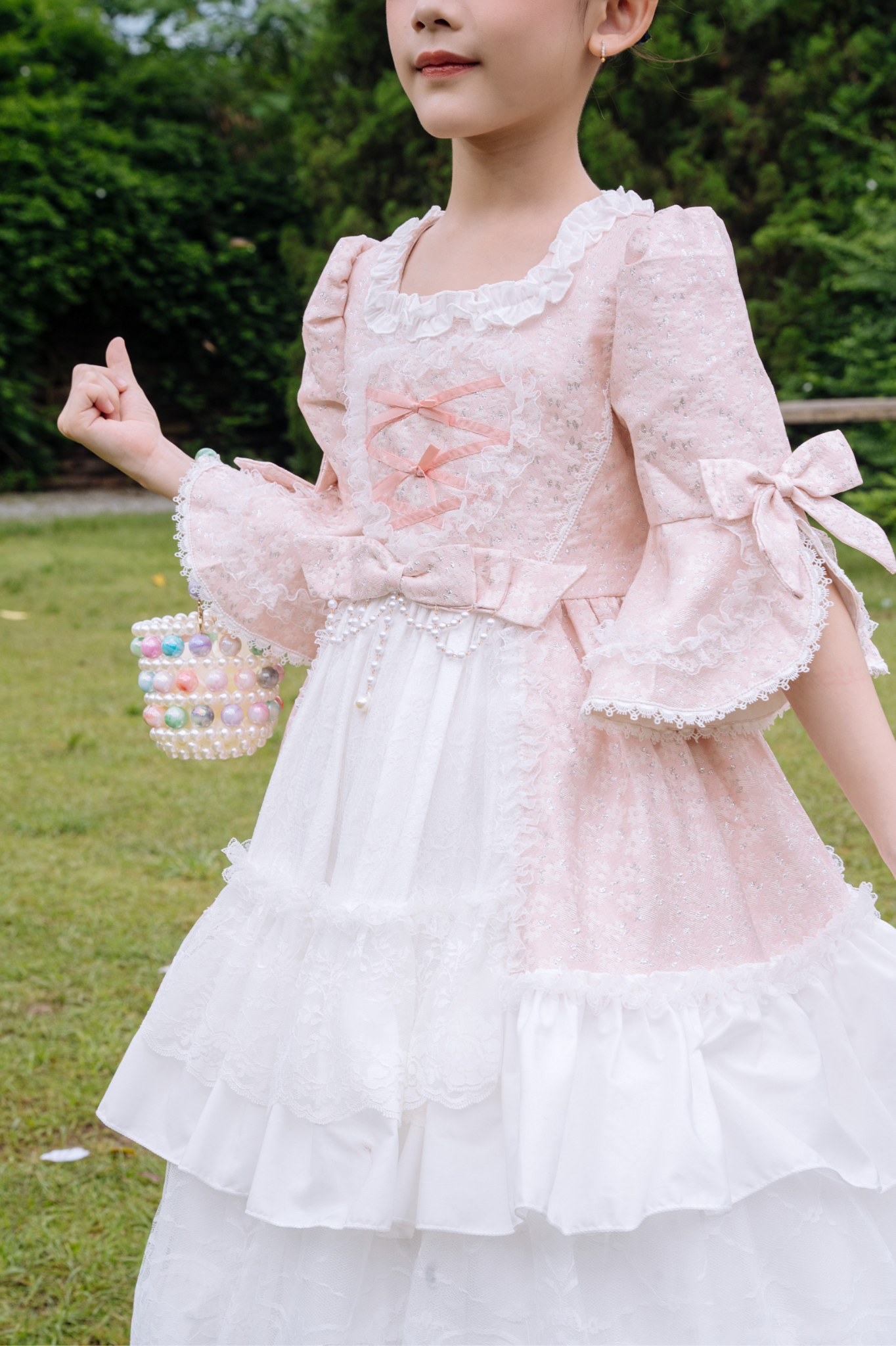  Váy Công Chúa Hoàng Gia Đính Ngọc Hồng Pastel – Trắng Crown Space CKGS3851403 