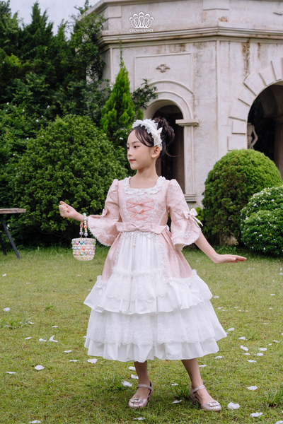  Váy Công Chúa Hoàng Gia Đính Ngọc Hồng Pastel – Trắng Crown Space CKGS3851403 